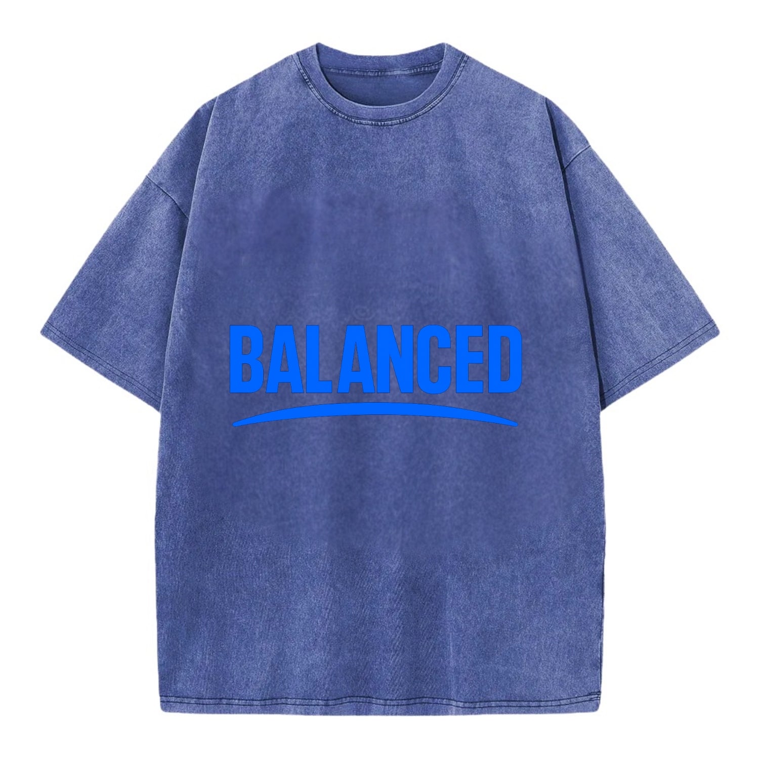 Bold typography design - "BALANCED" - harmony, equilibrium, centered life - Vintage T-shirt - Blue