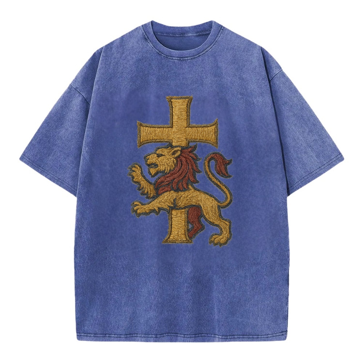 Lion and Cross  - Vintage T-shirt - Blue