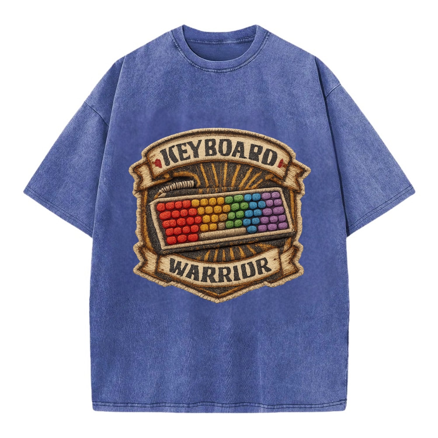 KEYBOARD WARRIOR - mechanical keyboard in RGB rainbow , PC master race - Vintage T-shirt - Blue