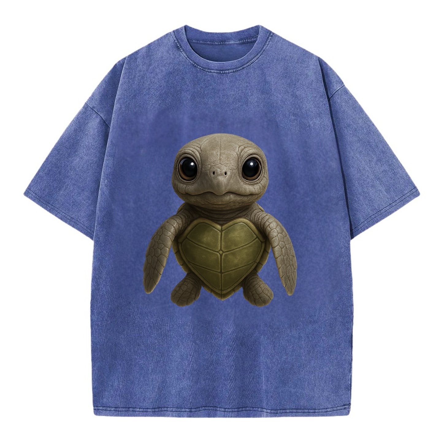 Baby Olive Ridley Turtle - olive green shell, heart-shaped carapace, bright eyes, - Vintage T-shirt - Blue