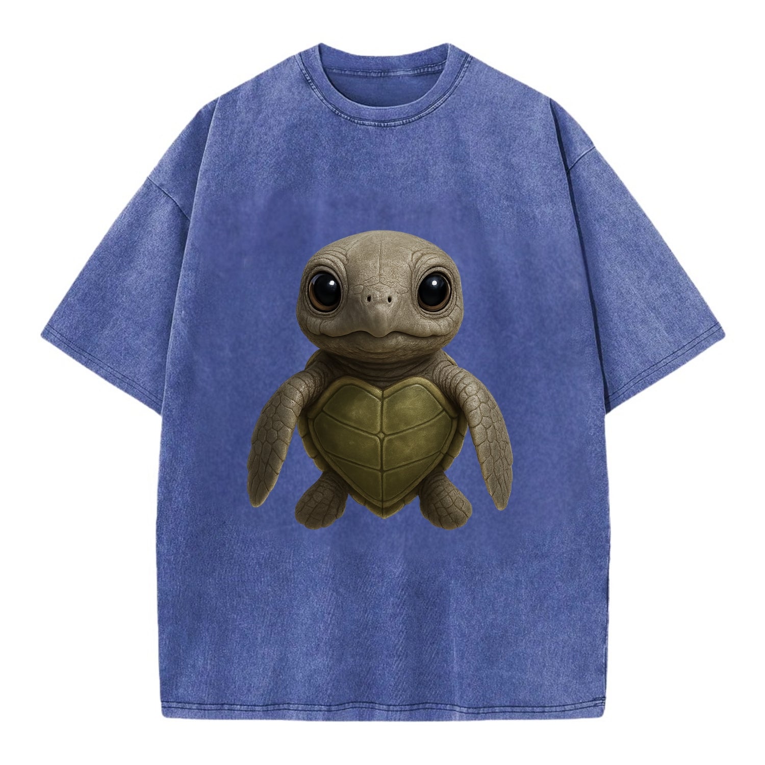 Baby Olive Ridley Turtle - olive green shell, heart-shaped carapace, bright eyes, - Vintage T-shirt - Blue