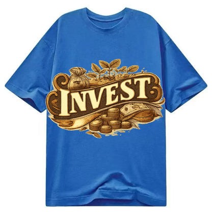 Bold typography design - "INVEST" - growing money, smart decisions - Classic T-shirt - Blue