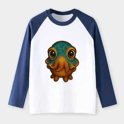 Baby Cuttlefish - color-changing skin, W-shaped pupil, front-facing, - Raglan Long Sleeve T-Shirt - Blue