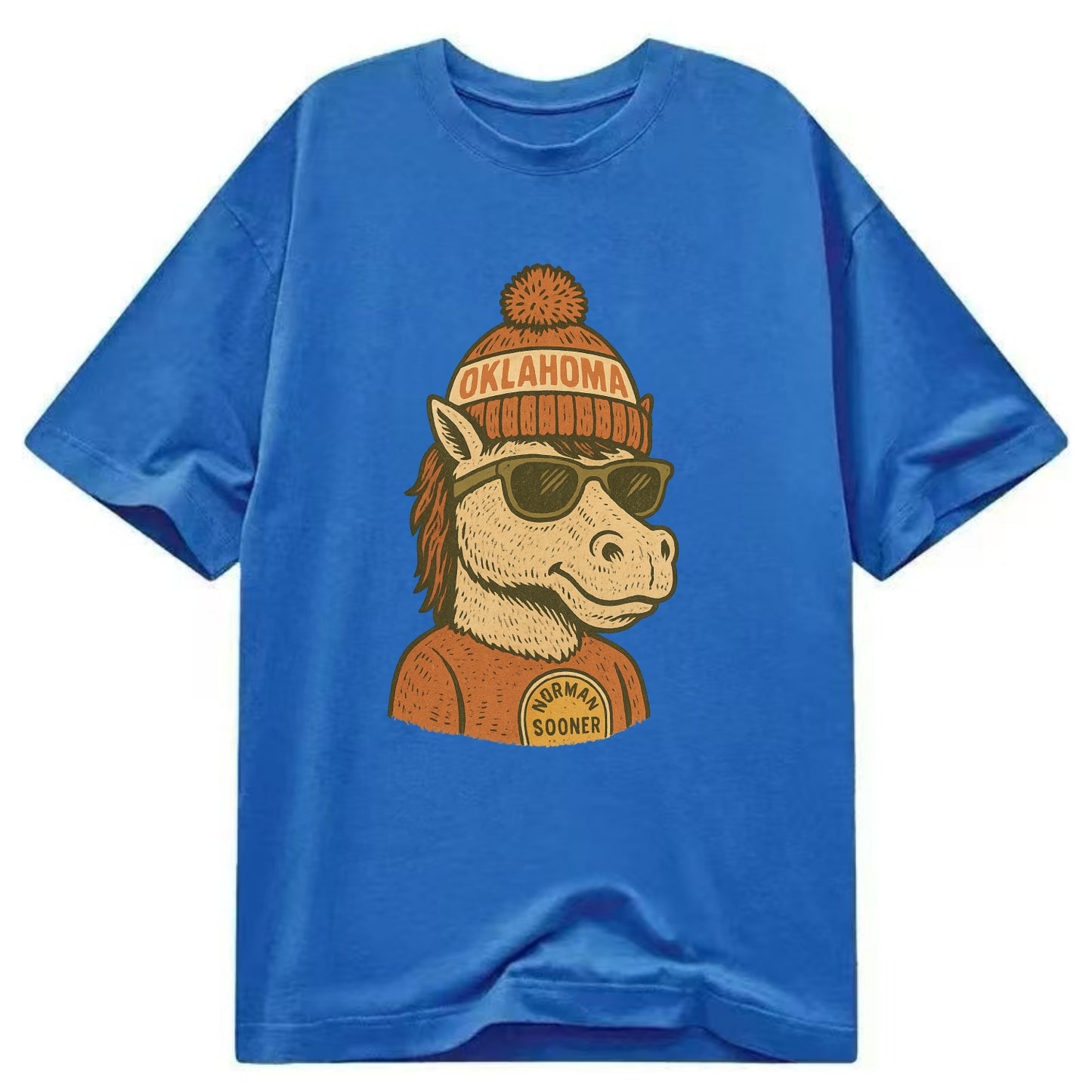 Norman Sooner Horse wearing Oklahoma bea - Classic T-shirt - Blue