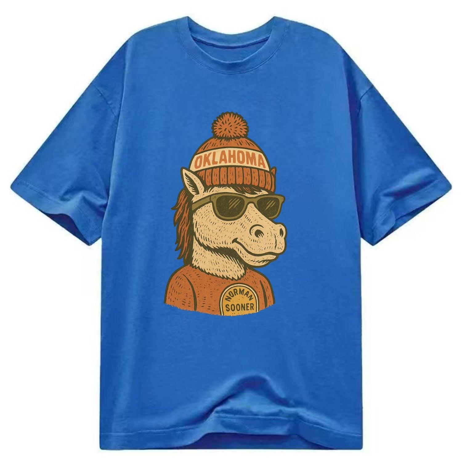 Norman Sooner Horse wearing Oklahoma bea - Classic T-shirt - Blue