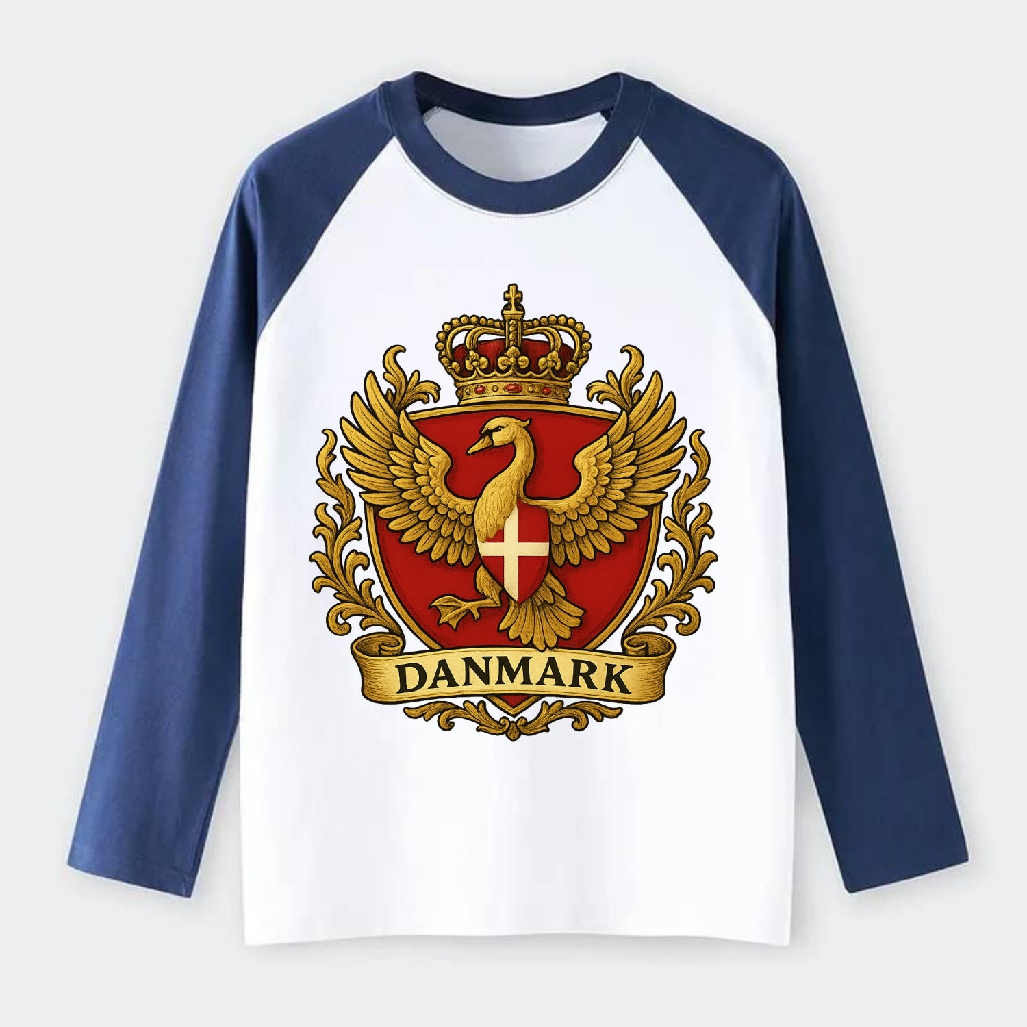Denmark Heritage Badge - Raglan Long Sleeve T-Shirt - Blue