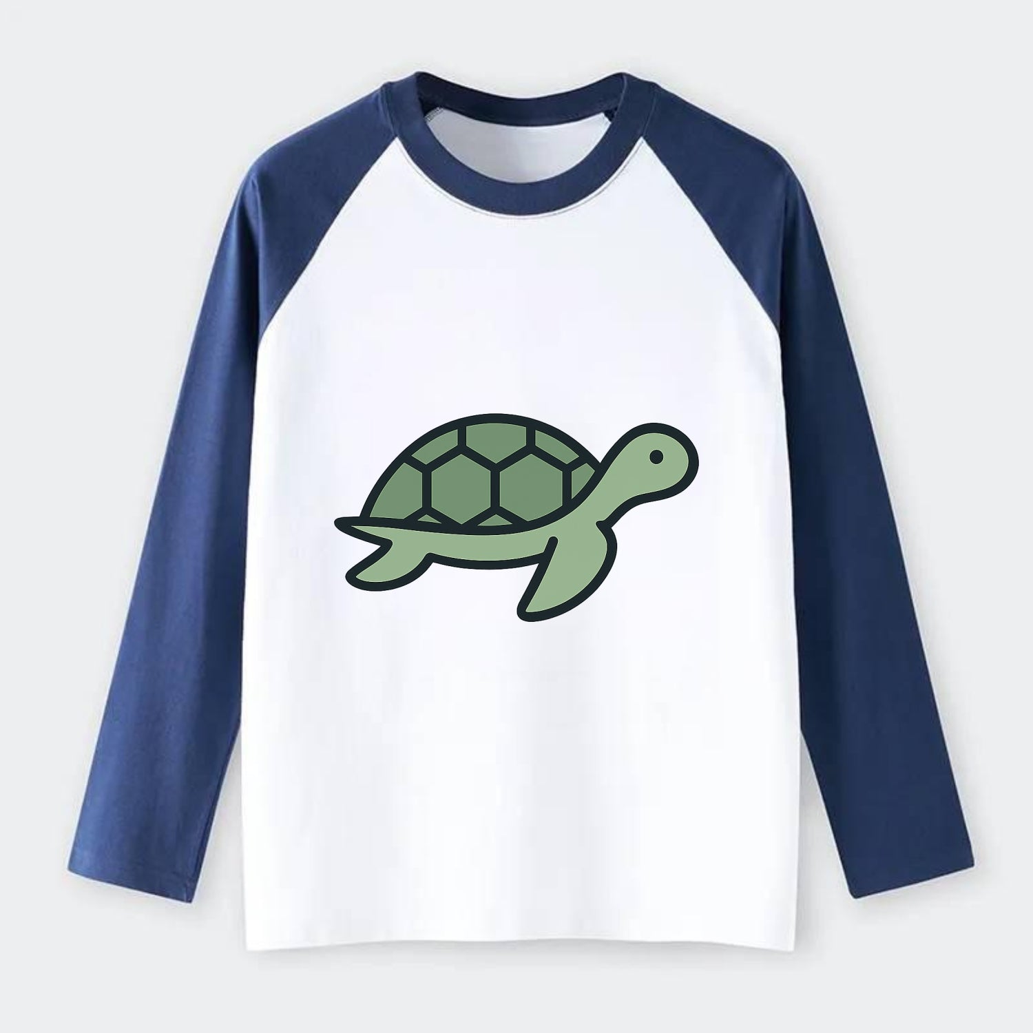 Sea Turtle - Green with shell pattern flat side profile - Raglan Long Sleeve T-Shirt - Blue
