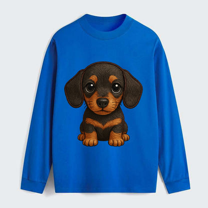 Baby Dachshund Puppy - long body, short legs, floppy ears, curious - Classic Long Sleeve Shirt - Blue