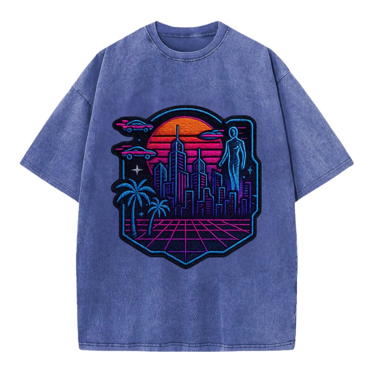 Cyberpunk City - Vintage T-shirt - Blue