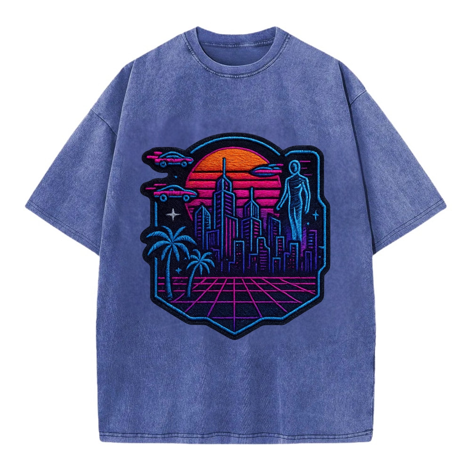 Cyberpunk City - Vintage T-shirt - Blue