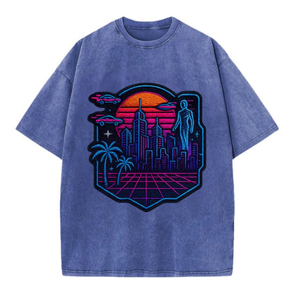 Cyberpunk City - Vintage T-shirt - Blue