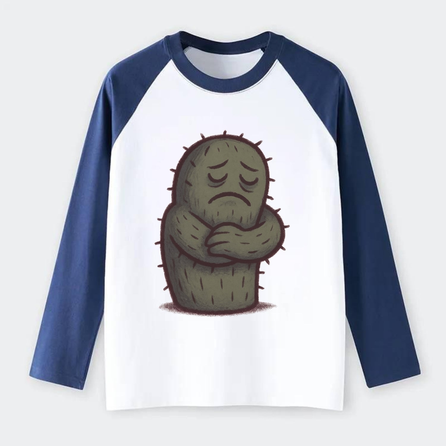 SINGLE IS VALID | Content cactus hugging itself - - Raglan Long Sleeve T-Shirt - Blue