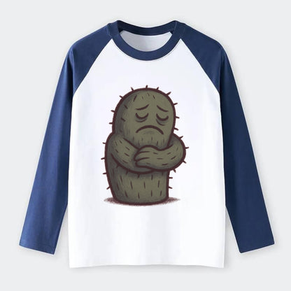 SINGLE IS VALID | Content cactus hugging itself - - Raglan Long Sleeve T-Shirt - Blue