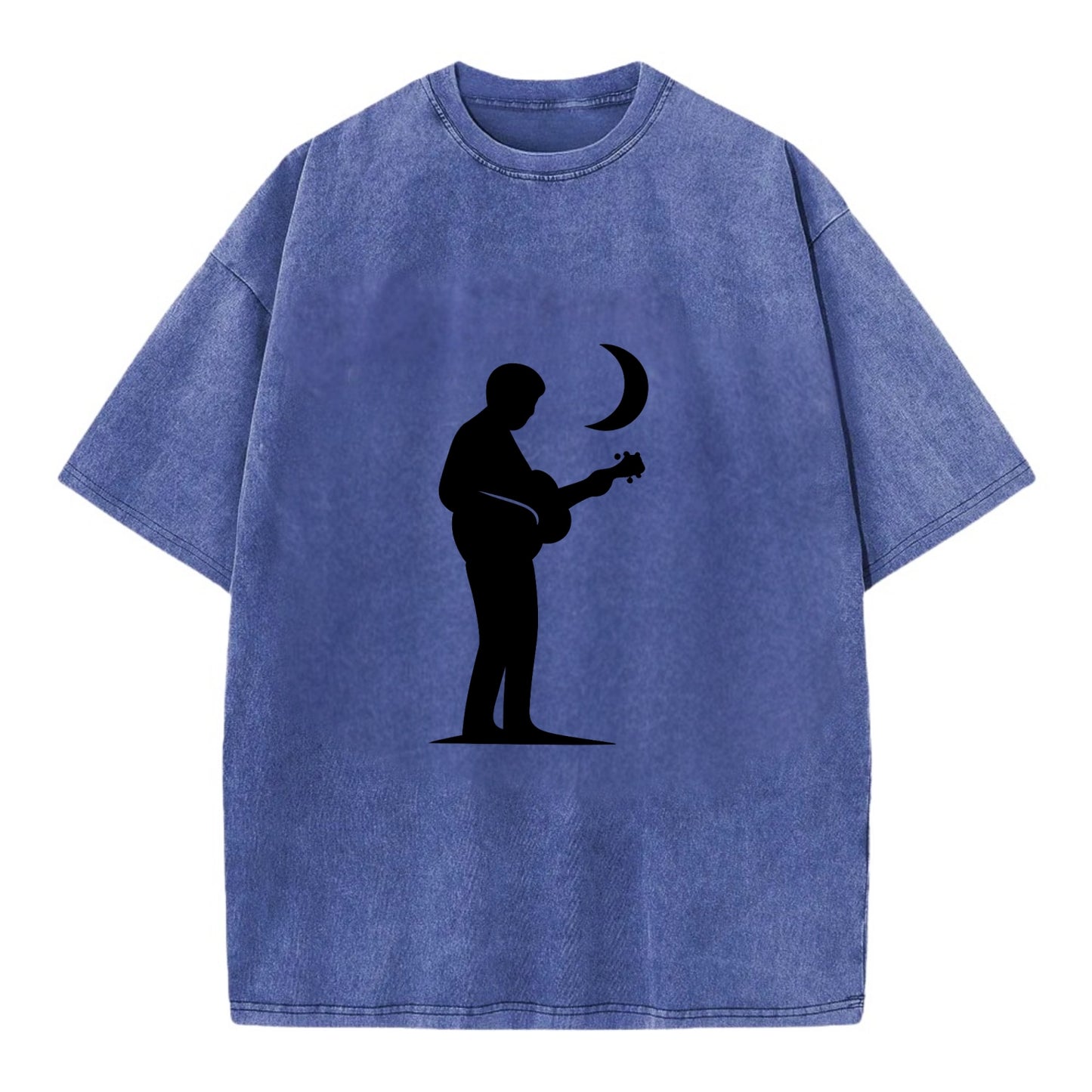 Guitarist playing acoustic under moonlight - Vintage T-shirt - Blue