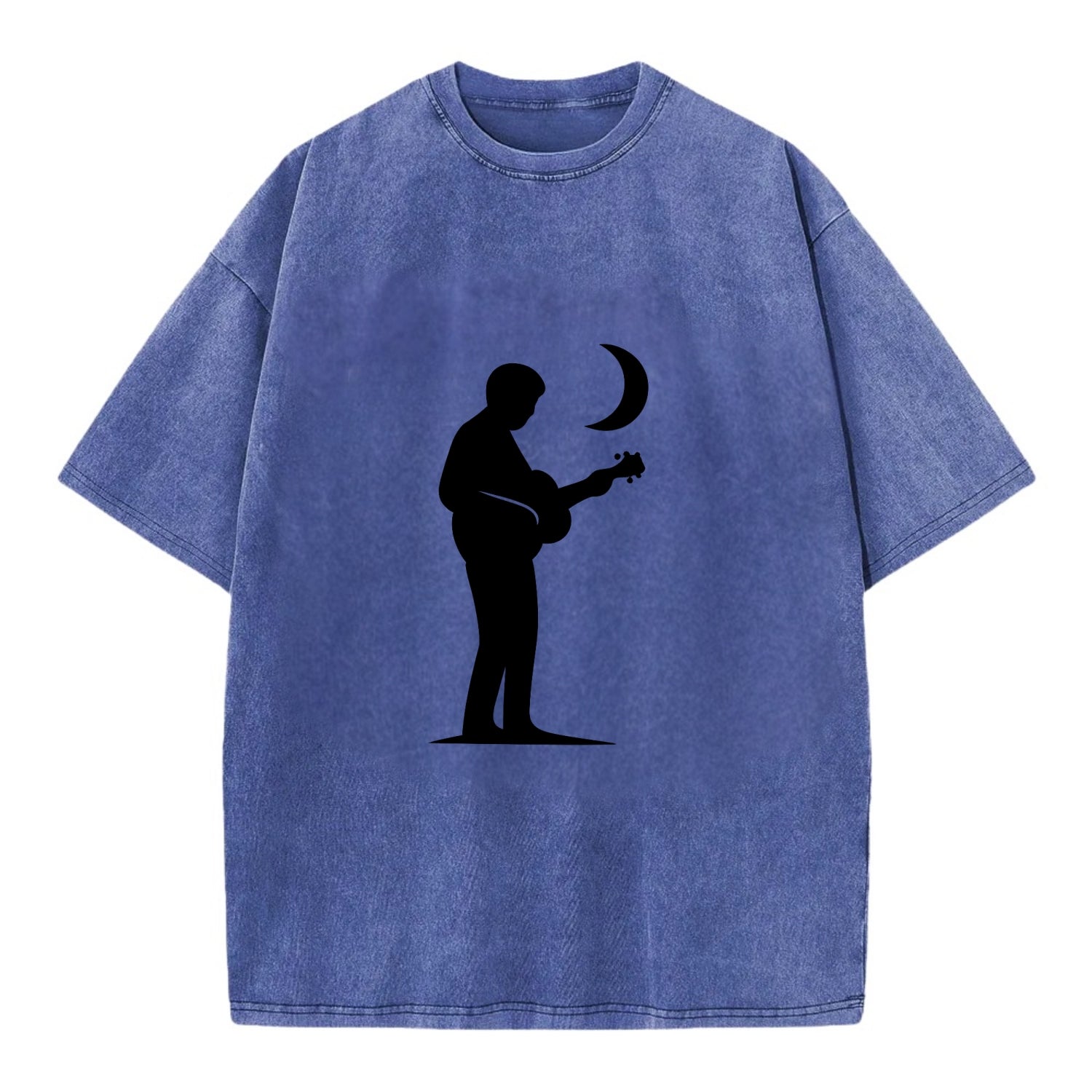Guitarist playing acoustic under moonlight - Vintage T-shirt - Blue