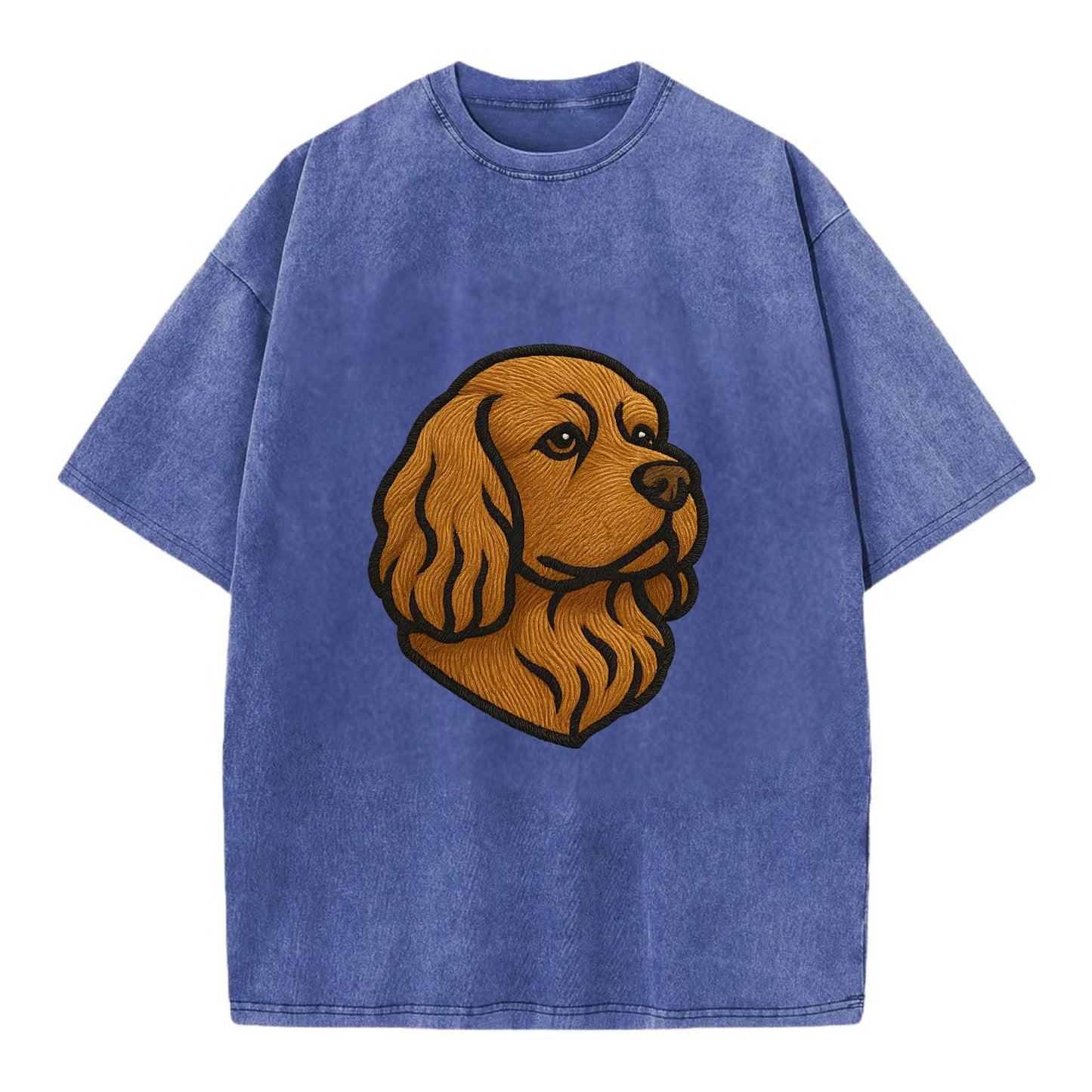 Sussex Spaniel - Golden liver embroidered low-set design - Vintage T-shirt - Blue