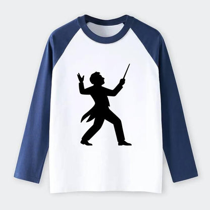 Conductor leading orchestra passionately - Raglan Long Sleeve T-Shirt - Blue