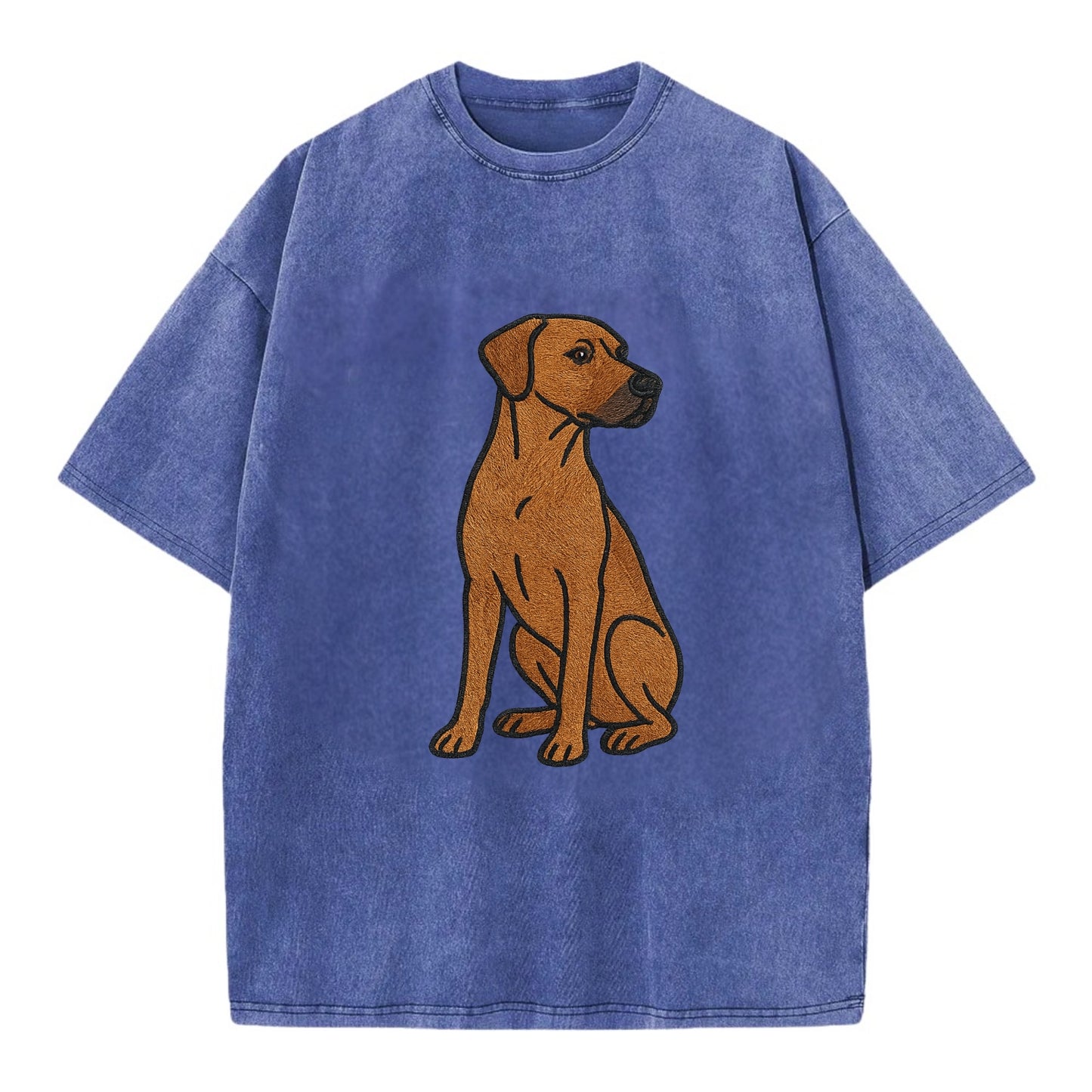 Rhodesian Ridgeback - Red wheaten embroidered pose - Vintage T-shirt - Blue