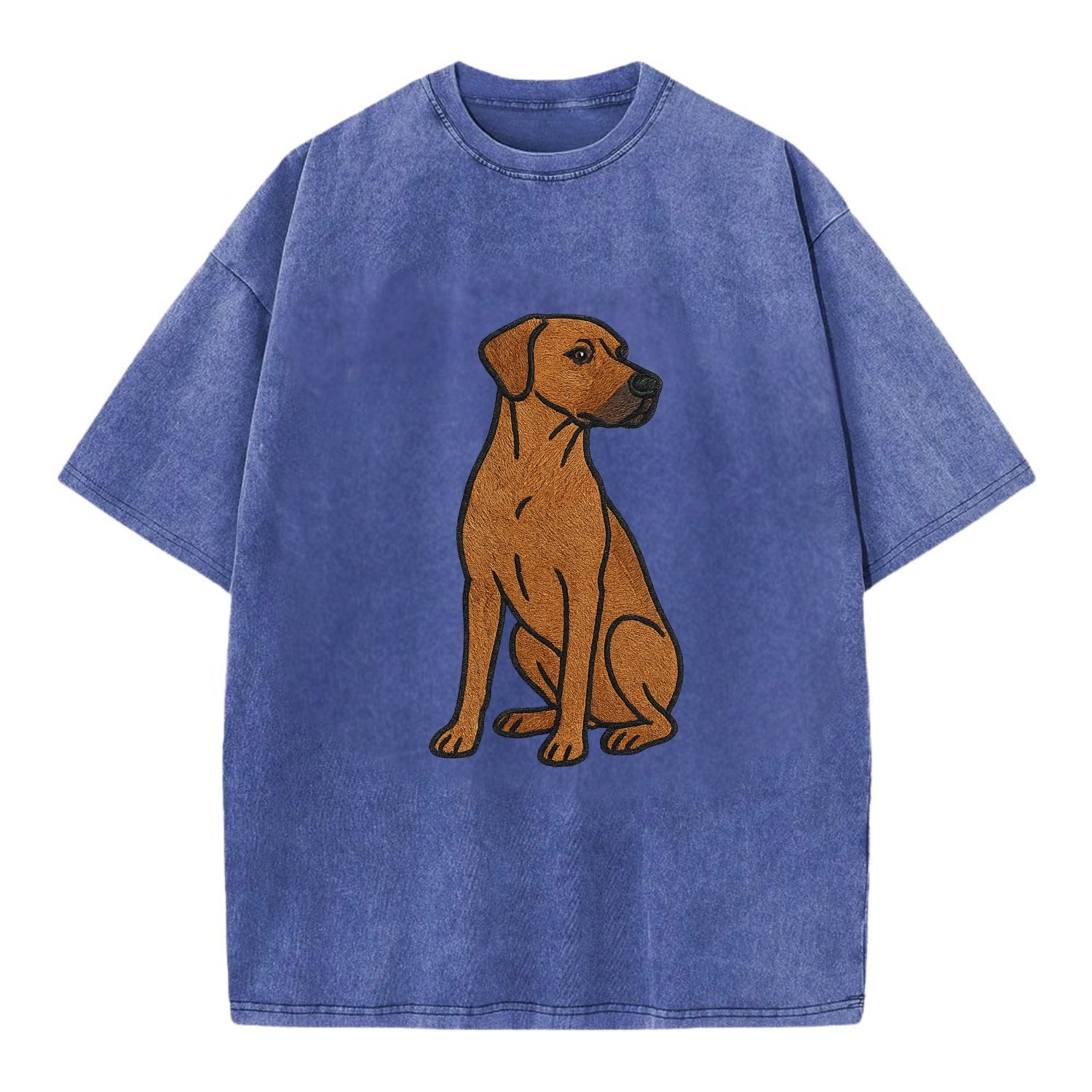 Rhodesian Ridgeback - Red wheaten embroidered pose - Vintage T-shirt - Blue