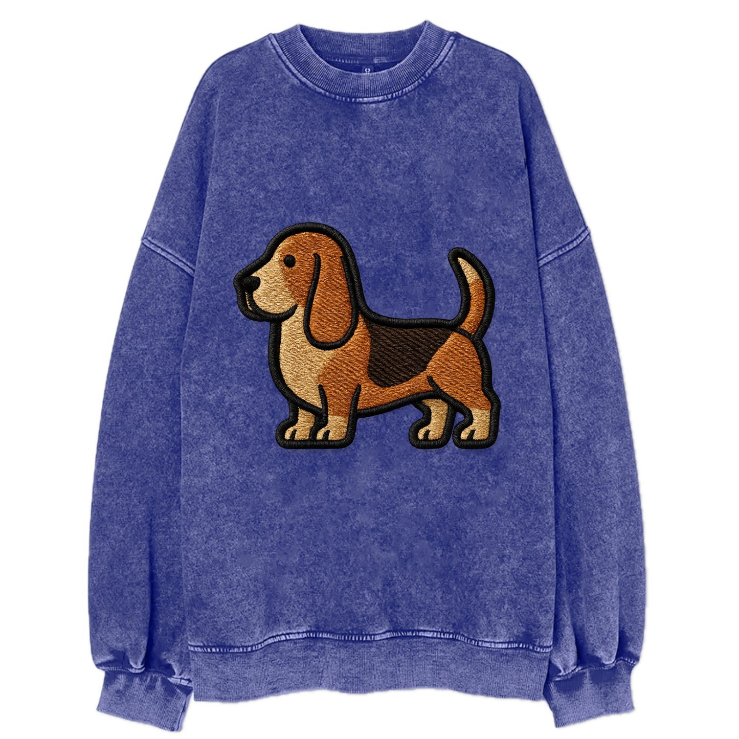 Basset Hound - Trendy low-rider design with prominent black outline - Vintage Sweatshirt - Blue