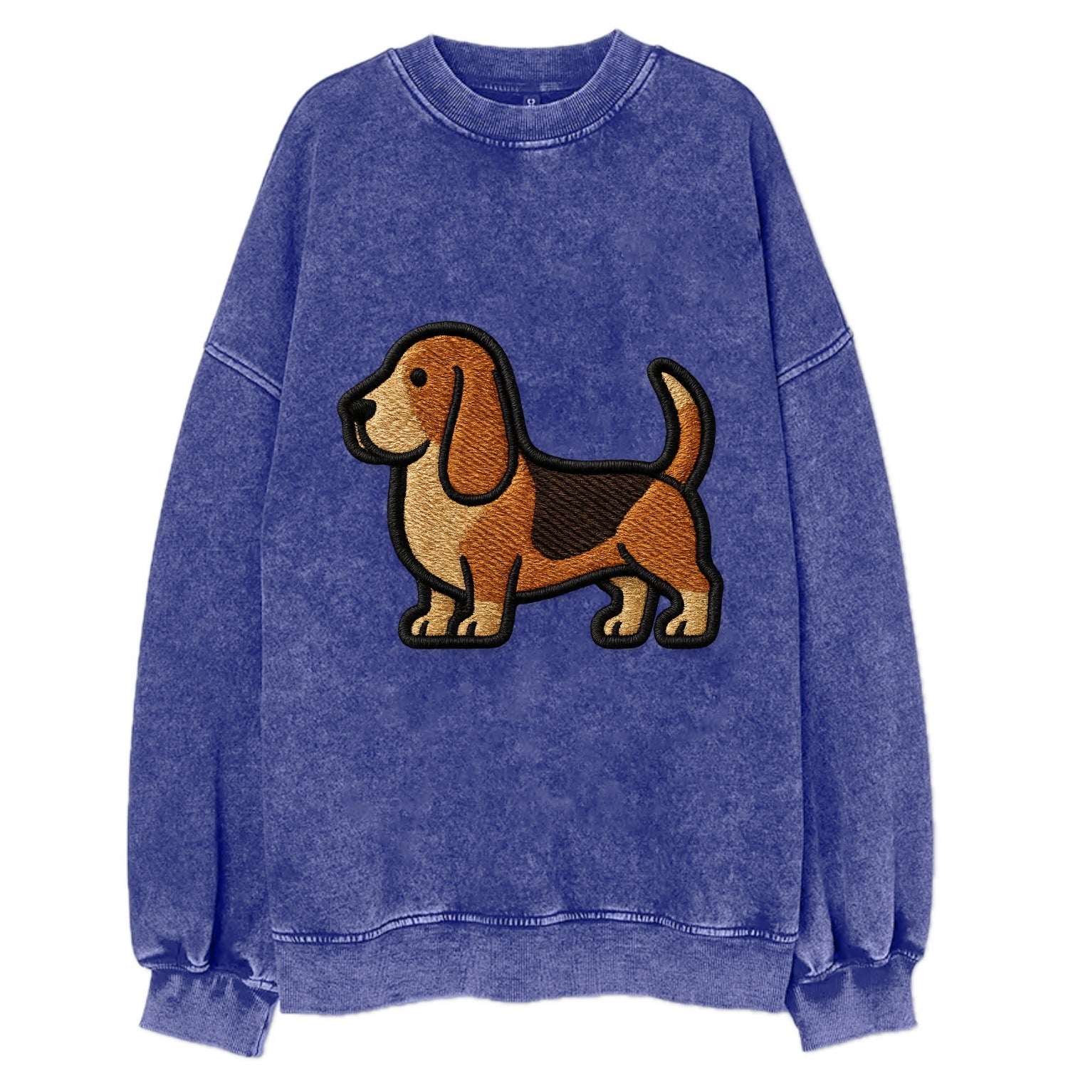 Basset Hound - Trendy low-rider design with prominent black outline - Vintage Sweatshirt - Blue