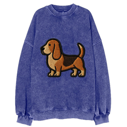 Basset Hound - Trendy low-rider design with prominent black outline - Vintage Sweatshirt - Blue