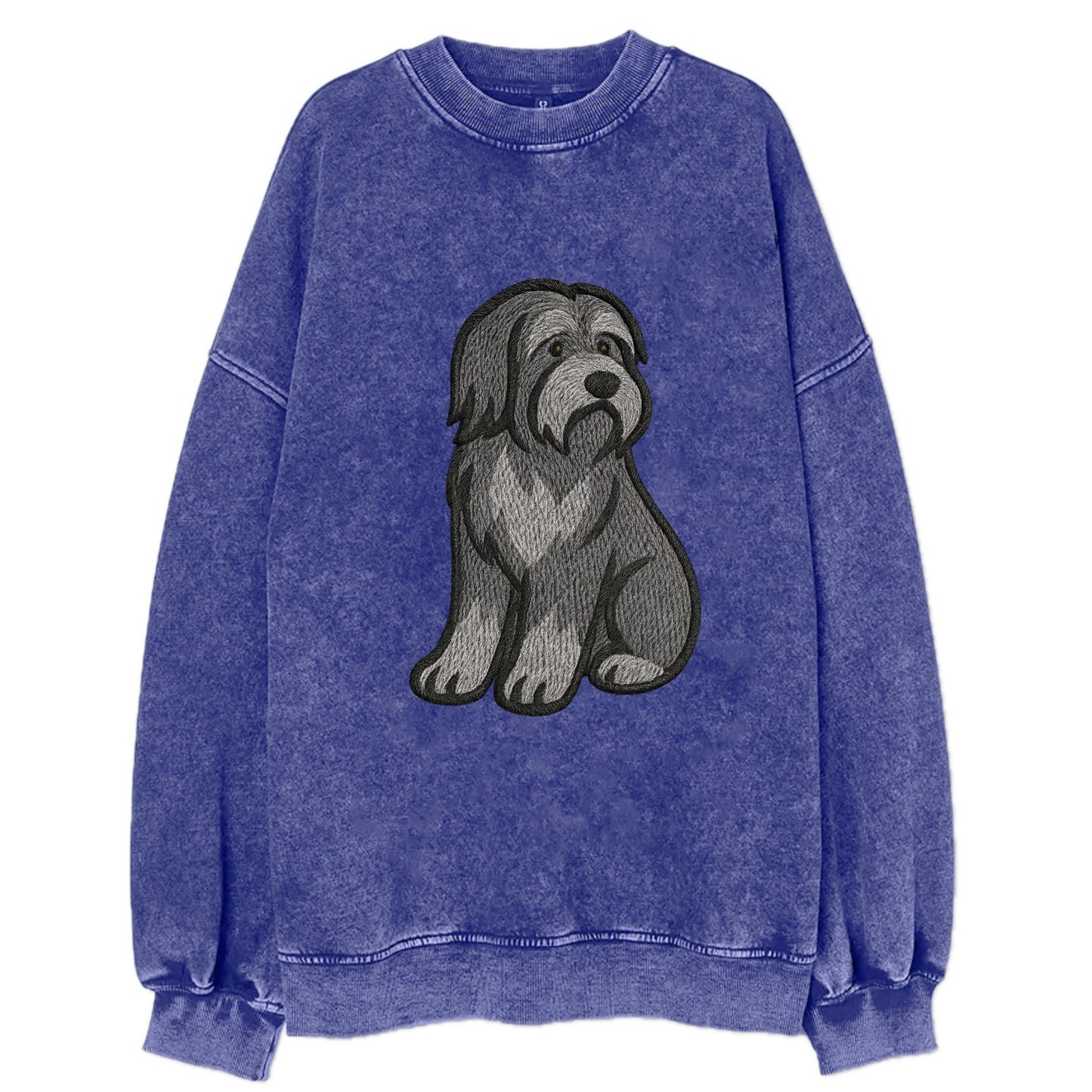 Bearded Collie - Gray shaggy coat embroidered pose - Vintage Sweatshirt - Blue