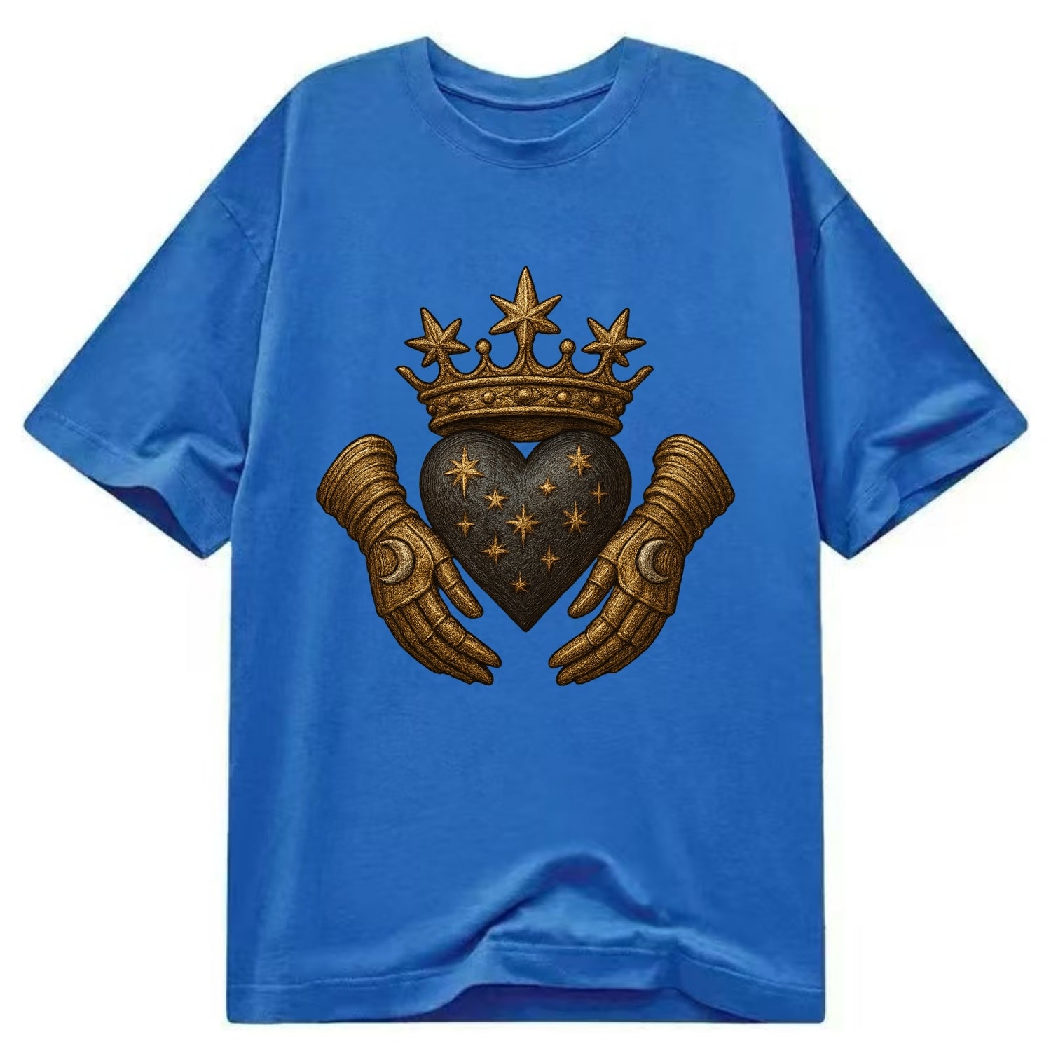 Ice crystal crown framing a frosted heart with fur-trimmed winter hands embracing - Classic T-shirt - Blue