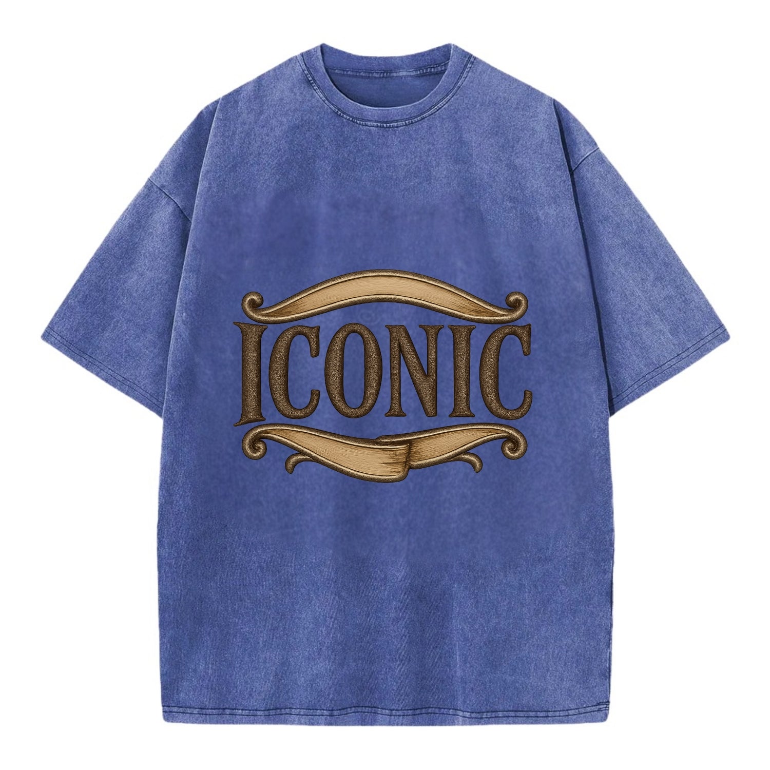Bold typography design - "ICONIC" - instantly recognizable, trendsetter - Vintage T-shirt - Blue