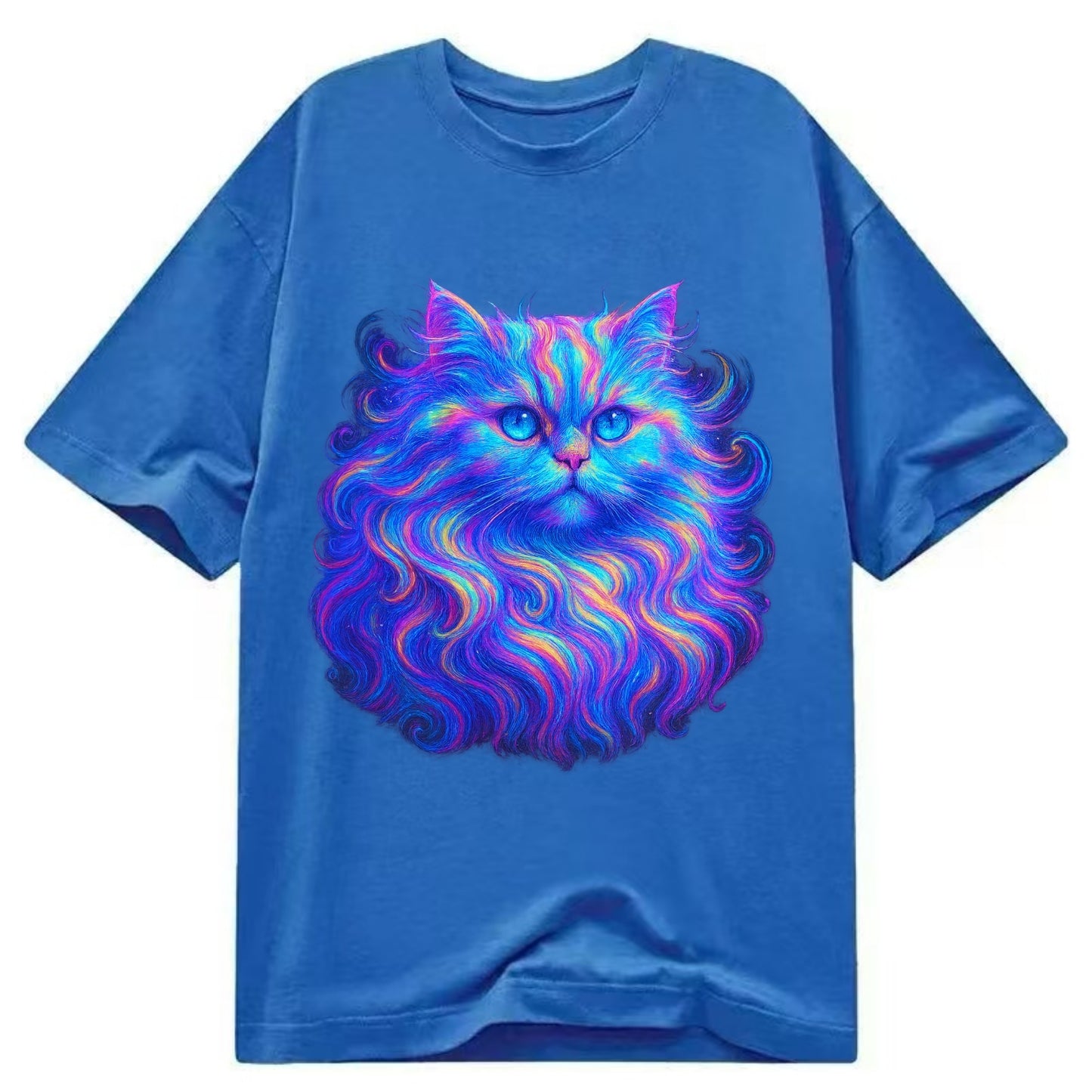 Luxurious Persian cat with flowing fur that refracts into rainbow prisms, soft - Classic T-shirt - Blue