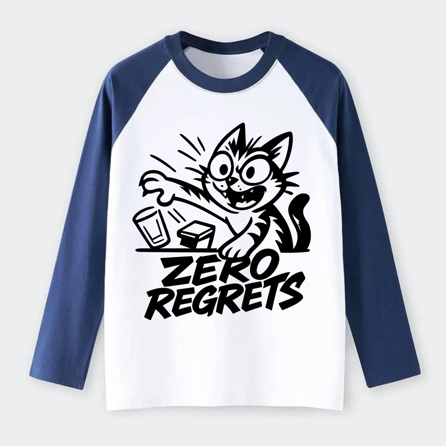 Chaos Gremlin Cat - Raglan Long Sleeve T-Shirt - Blue