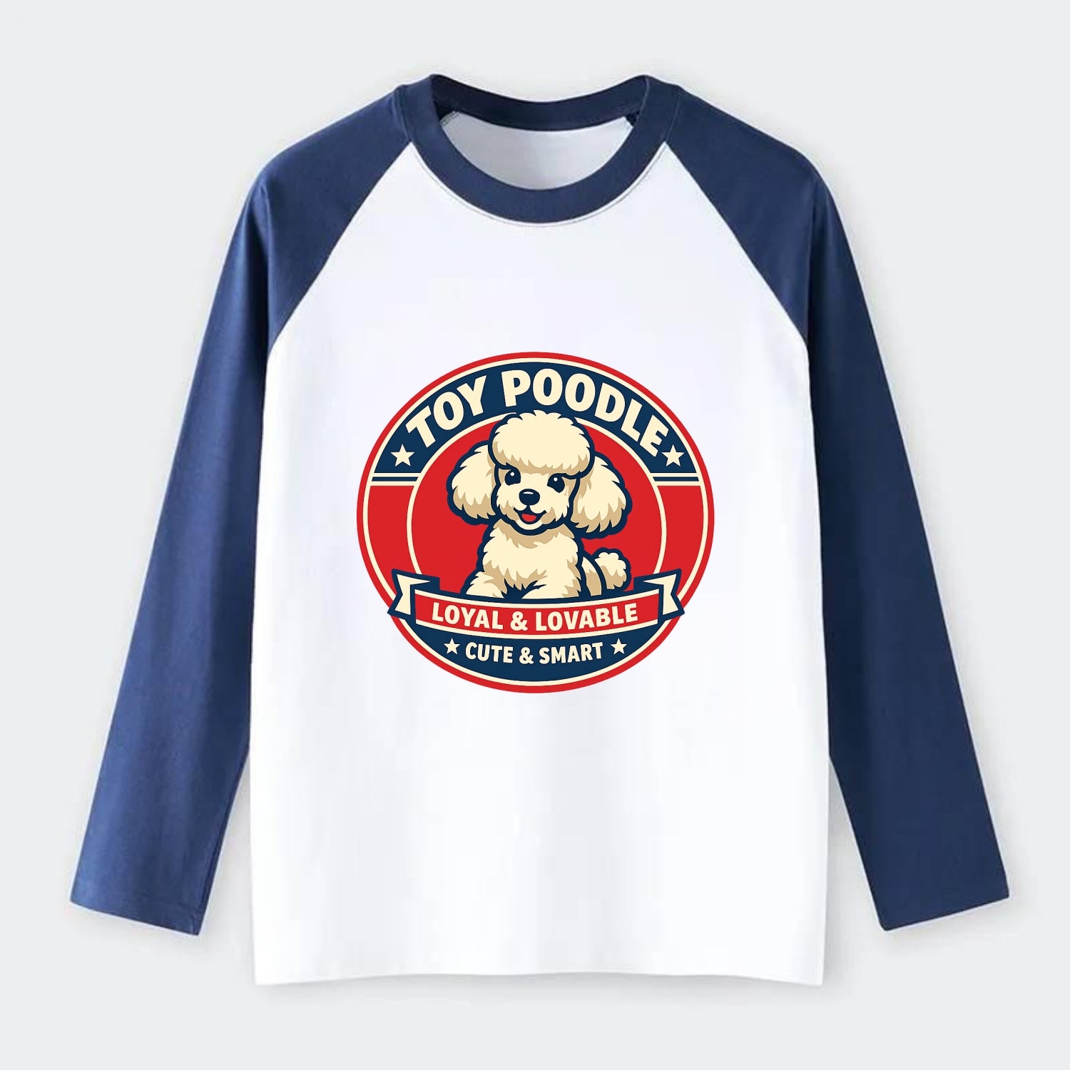 Elegant Poodle Emblem - Raglan Long Sleeve T-Shirt - Blue