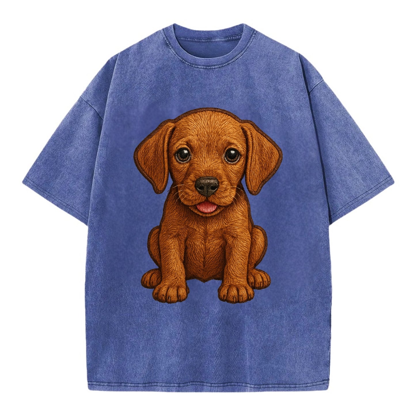 Baby Vizsla Puppy - golden rust coat, soulful eyes, athletic build, front-facing, - Vintage T-shirt - Blue