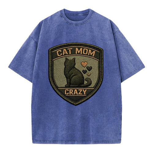 CAT MOM CRAZY - cat silhouette with hearts in purple , cat lady - Vintage T-shirt