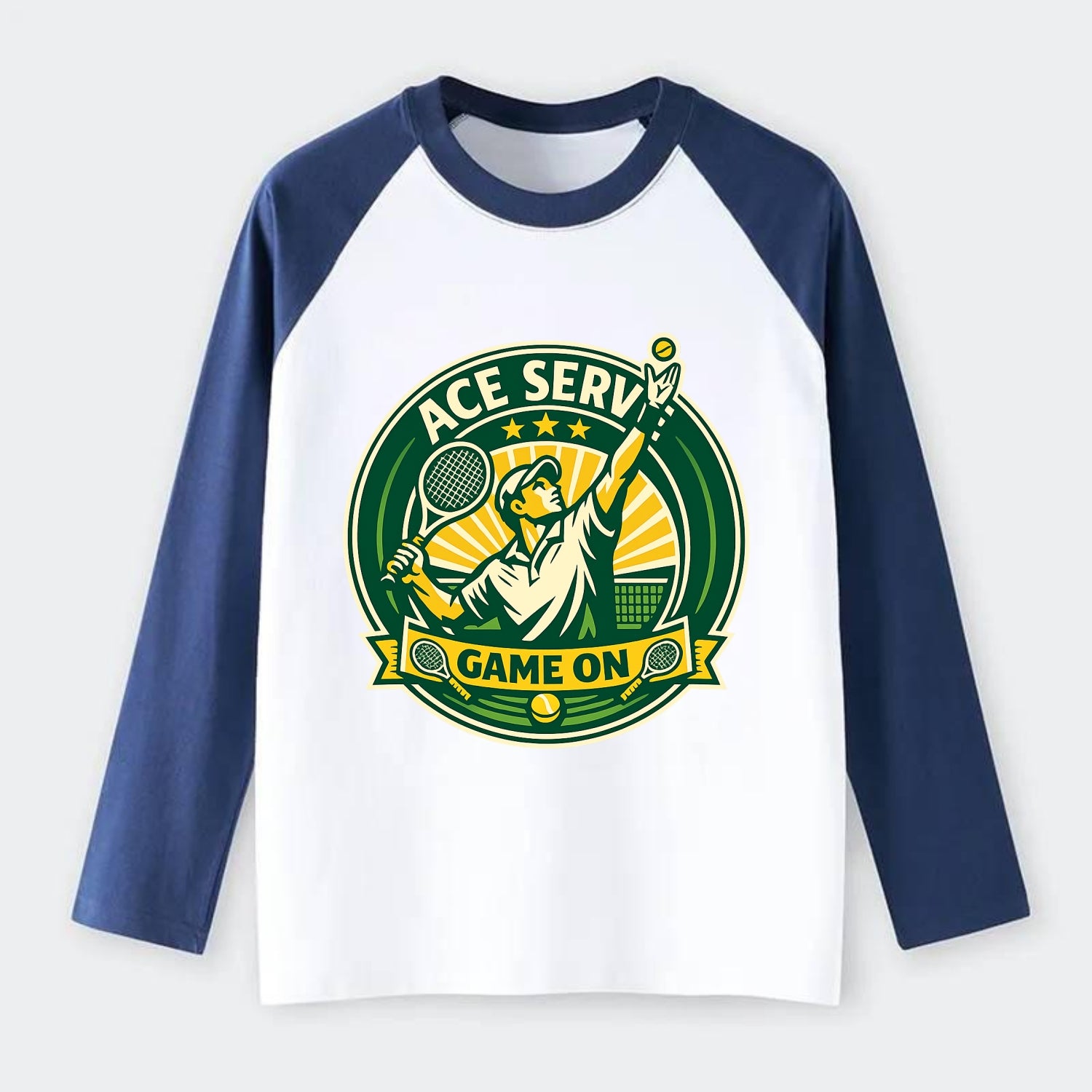 Serving Ace Emblem - Raglan Long Sleeve T-Shirt - Blue