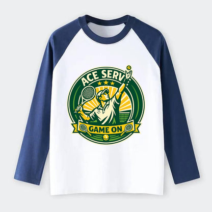 Serving Ace Emblem - Raglan Long Sleeve T-Shirt - Blue