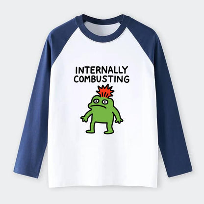 INTERNALLY COMBUSTING | Calm exterior exploding inside - Raglan Long Sleeve T-Shirt - Blue