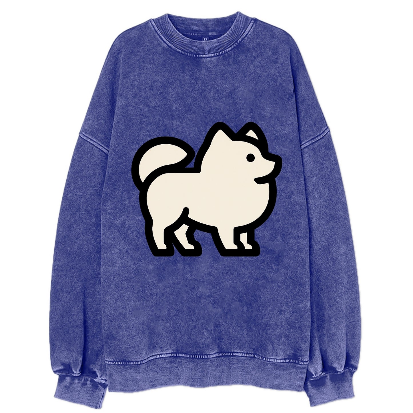 Pomeranian - Modern tiny fluffy logo wit - Vintage Sweatshirt - Blue