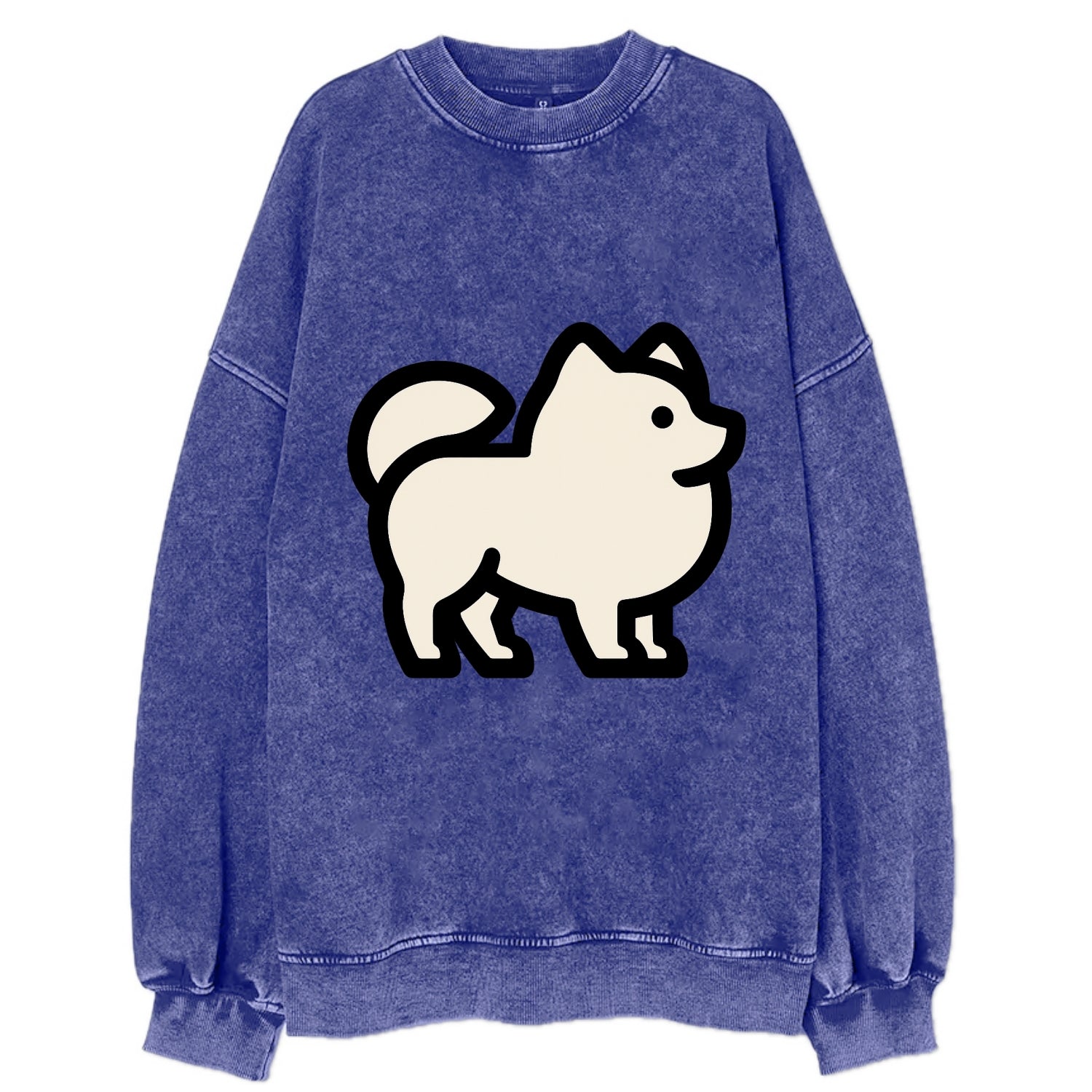 Pomeranian - Modern tiny fluffy logo wit - Vintage Sweatshirt - Blue