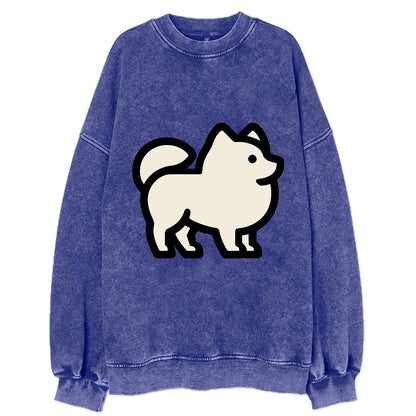 Pomeranian - Modern tiny fluffy logo wit - Vintage Sweatshirt - Blue