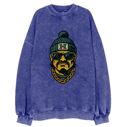 Honolulu Warrior wearing Hawaii beanie with H patch - Vintage Sweatshirt - Blue