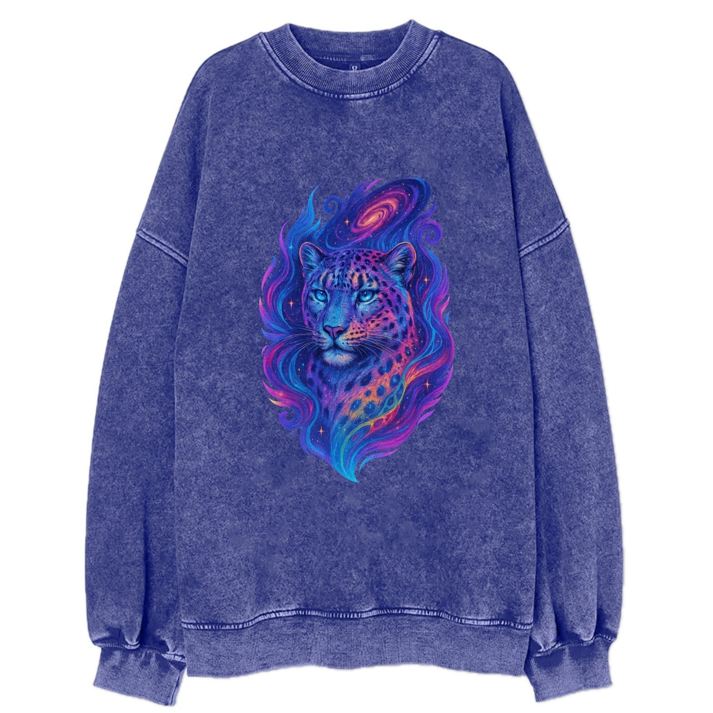 Majestic snow leopard with rainbow gradient spots, crystalline flowing - Vintage Sweatshirt - Blue