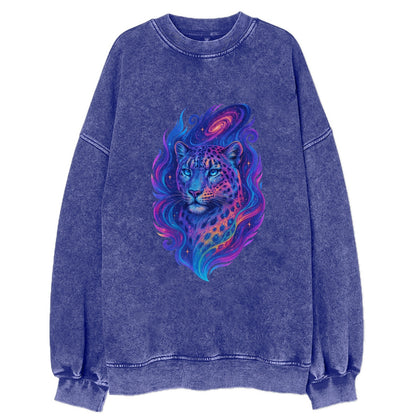 Majestic snow leopard with rainbow gradient spots, crystalline flowing - Vintage Sweatshirt - Blue