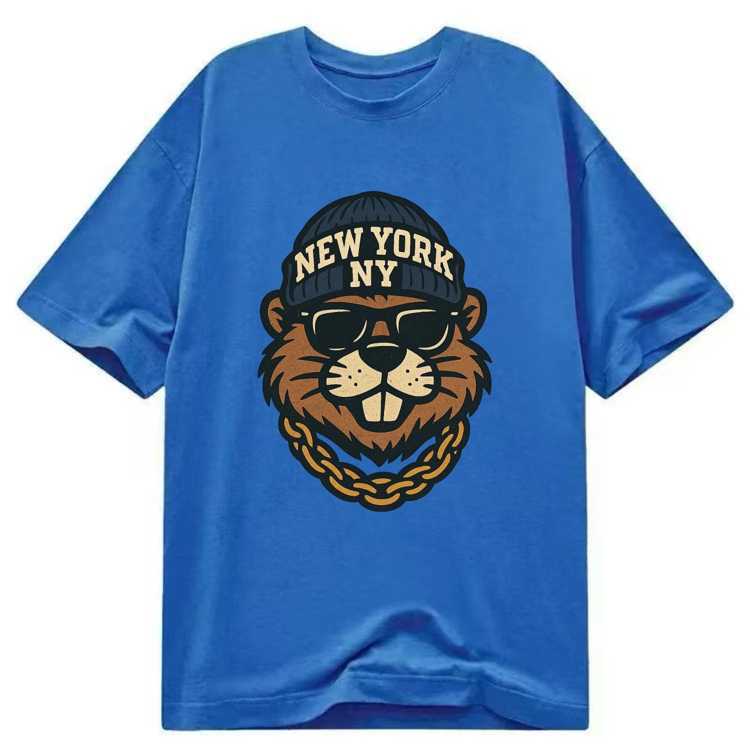 {"animal":"beaver","locationText":"NEW YORK","initials":"NY","beanieColor":"navy", - Classic T-shirt - Blue