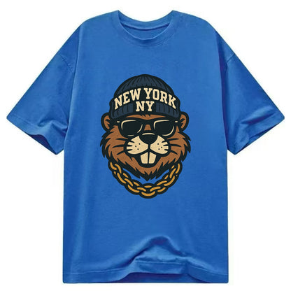 {"animal":"beaver","locationText":"NEW YORK","initials":"NY","beanieColor":"navy", - Classic T-shirt - Blue