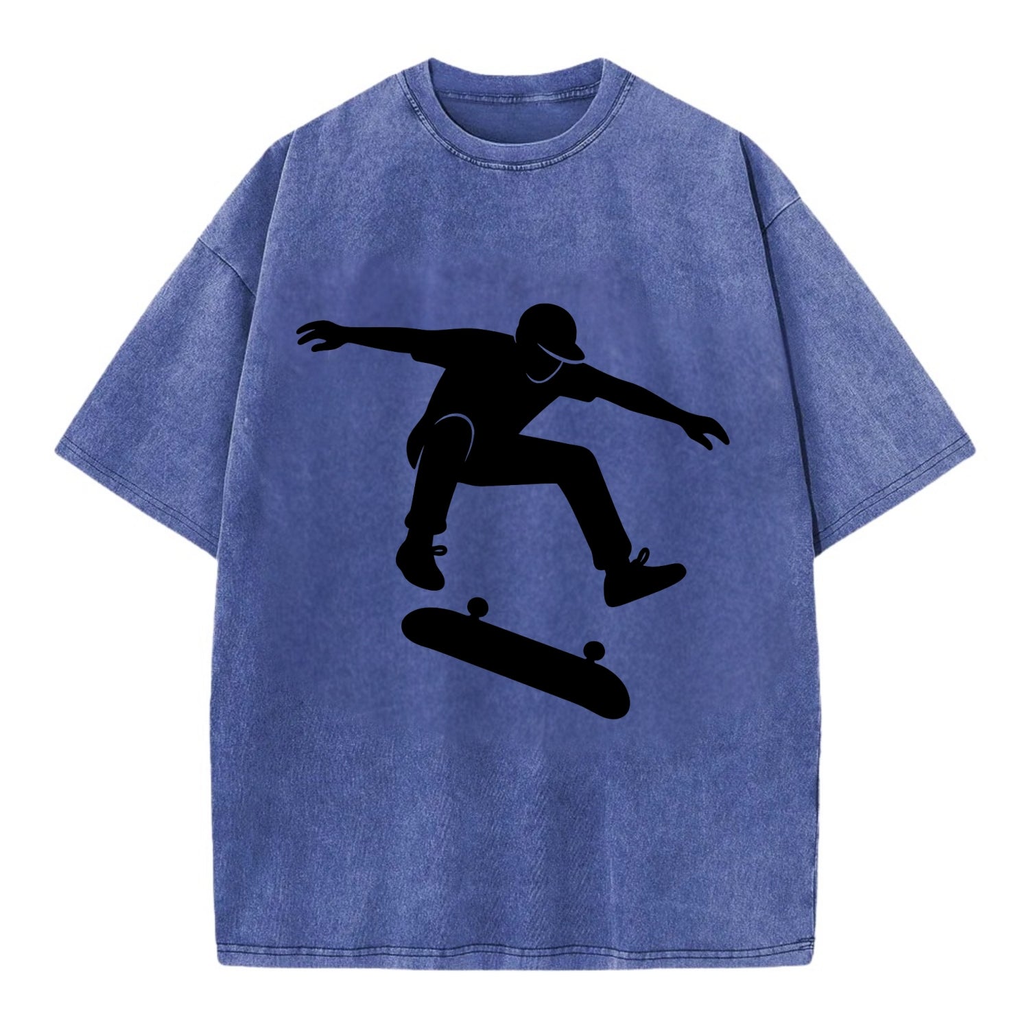 Skateboarder doing kickflip trick - Vintage T-shirt - Blue