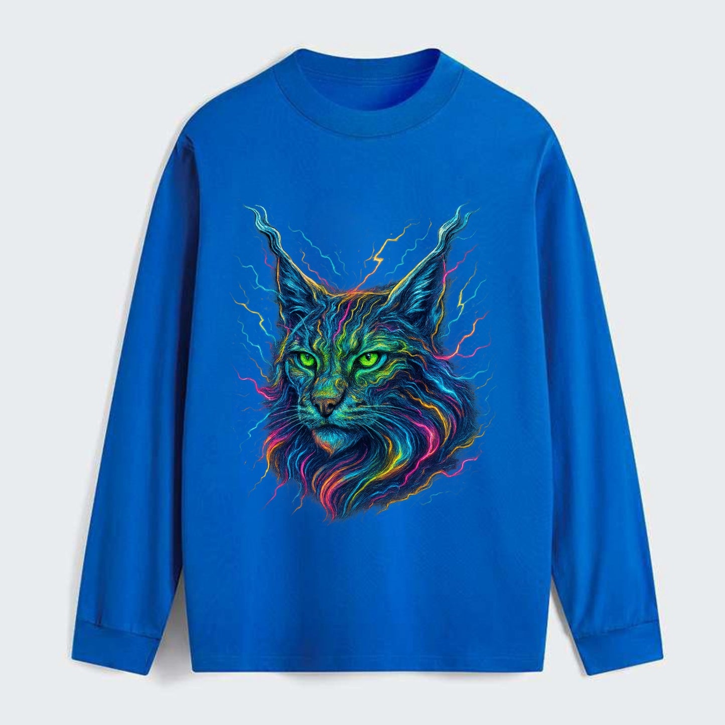 Wild lynx with ear tufts transforming into liquid mercury flows, silver - Classic Long Sleeve Shirt - Blue