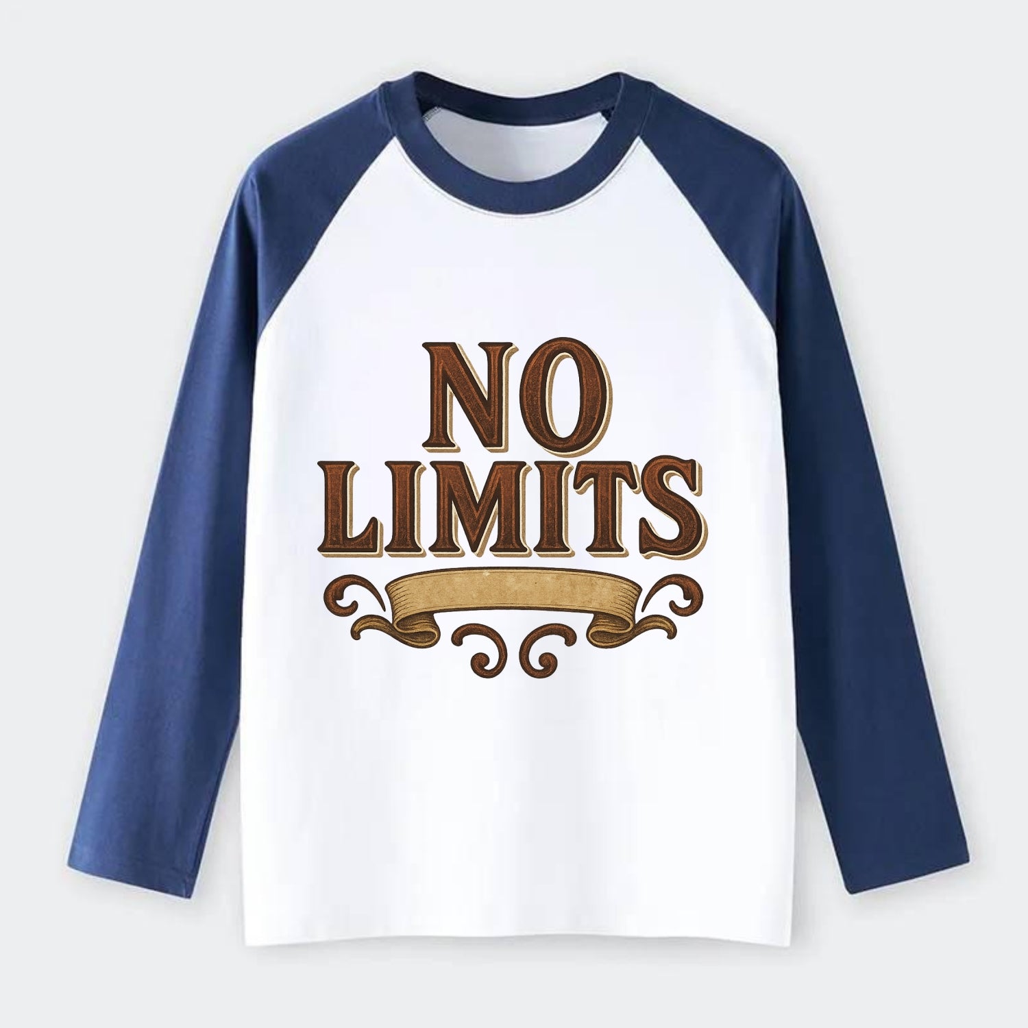 Bold typography design - "NO LIMITS" - boundless potential - Raglan Long Sleeve T-Shirt - Blue