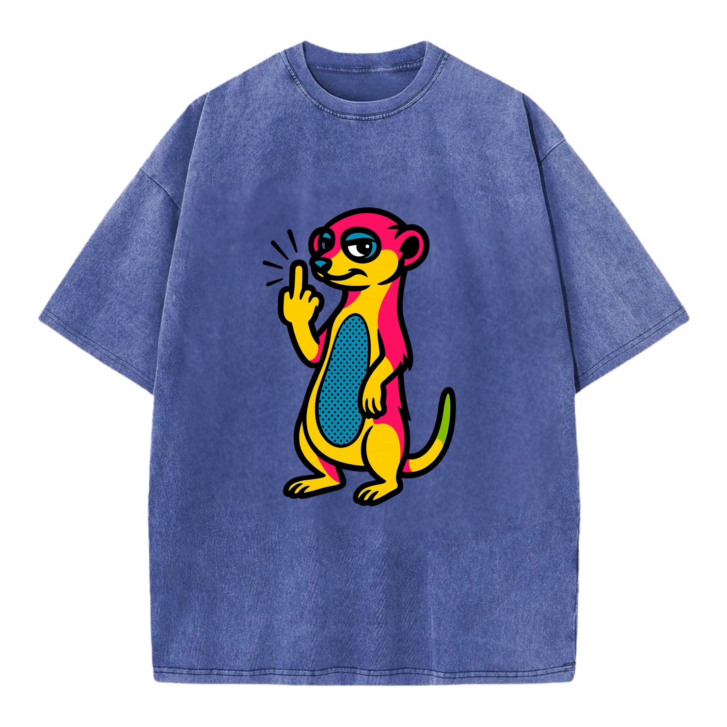 cute meerkat standing guard on hind legs, one front paw raised in sassy salute - Vintage T-shirt - Blue
