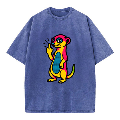 cute meerkat standing guard on hind legs, one front paw raised in sassy salute - Vintage T-shirt - Blue